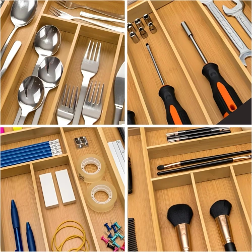 Organizator tacâmuri | Inserție sertar din bambus cu 9 compartimente | KBT-G944