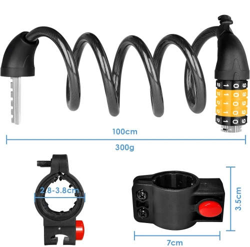 Antifurt bicicletă cu cod numeric 5 cifre | cablu flexibil 100 cm | BLC0563