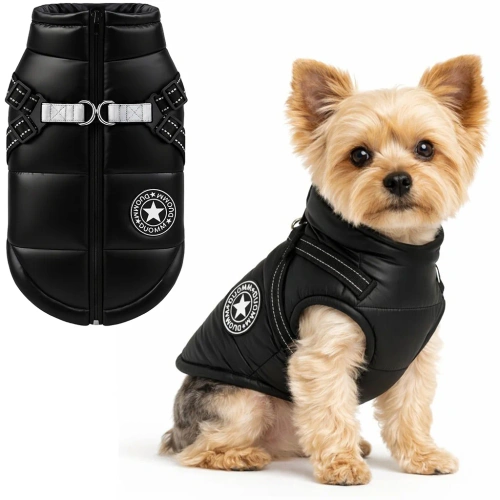 Giacca invernale per cane con pettorina integrata | taglia M | abbigliamento caldo e impermeabile per cane | PET-017S-BK