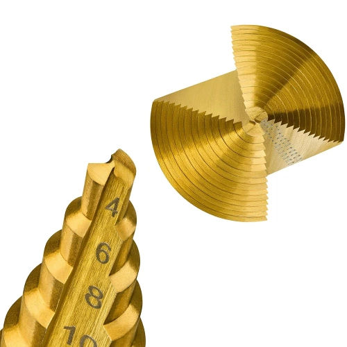 SDS-3PCS-ORO | Juego de 3 brocas cónicas | Brocas escalonadas HSS