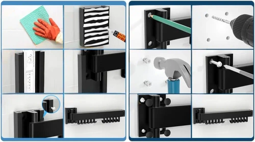 LYJ-S30-WIT | Opvouwbare kleerhanger | Opvouwbare droger | Wandrail met haken