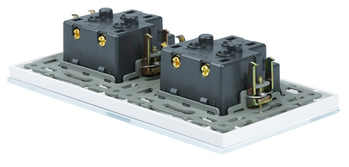 F60-SC80-2 | F60 dubbel geaard stopcontact met frame | Wit gehard glas | 230V