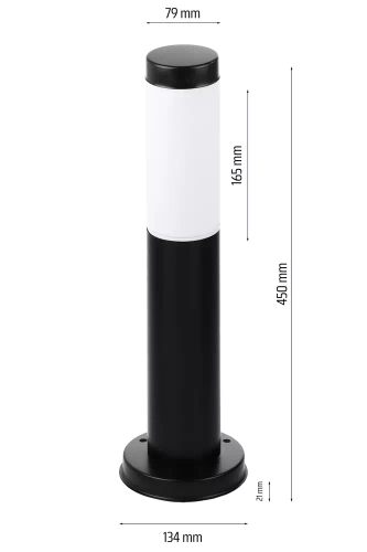 LLR-45CM | Stående havelampe, rund stolpe til E27 pære | Strømforsyning 230V, rustfrit stål | Mat sort, 45 cm