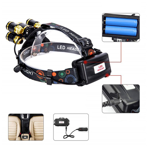 LED-Stirnlampe | XML-T6 CREE + 4x CREE R5, 2x 18650 3,7 V, 2.000 lm, 4 Leuchtmodi | TM-A500