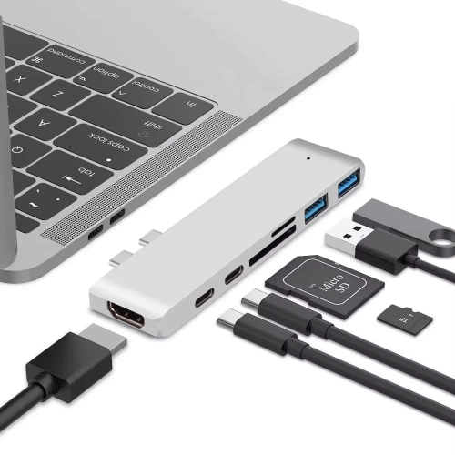 HUB | USB-C na 2x USB-A + 2x USB-C + SD + TF + HDMI karty | adaptér, rozbočovač typ C 7v1