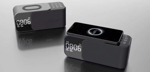 WD-500-BK | Radio FM con sveglia e caricabatterie wireless | Sveglia multifunzione con Bluetooth