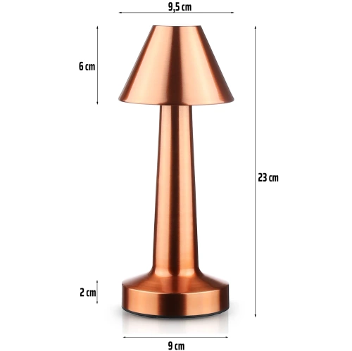 HJA12-COBRE | Lámpara de mesa inalámbrica | Lámpara de noche sensible al tacto con color de luz ajustable | luz USB