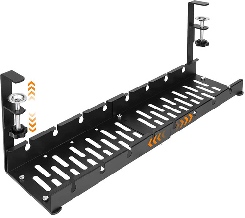 CWT-O3 | Organizator reglabil pentru cabluri sub blat birou 29-53 cm | Coș, ghid, mâner | Negru