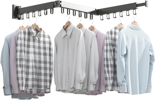 LYJ-T90-GRIGIO | Appendiabiti pieghevole | Asciugatrice pieghevole | Guida a muro con ganci