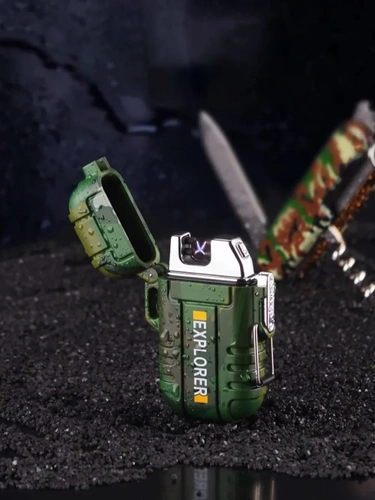 JL-F12-Verde | Isqueiro de plasma | Isqueiro à prova d'água de sobrevivência | Isqueiro carregado via USB