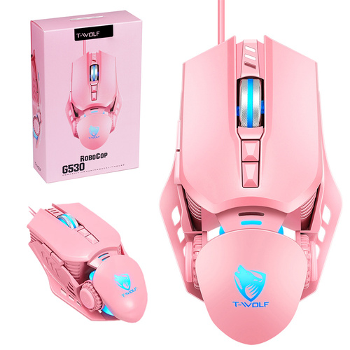 G530 | Pink gaming computermus, kablet, optisk, USB | RGB LED-baggrundsbelysning | 1200-6400 DPI, 7 knapper