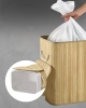 ZYL-100L-LIBR | Cesto de roupa suja natural | Recipiente de brinquedo de bambu | Cesto de roupa em madeira | Cesto de roupa suja com dois compartimentos para banheiro