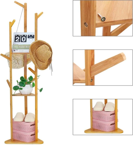 BYY-502-YW | Clothes rack with shelves | light bamboo