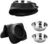 SBL-292-NOIR | Bol double pour animaux de compagnie | Bol avec coussinet antidérapant en silicone | Ensemble de deux bols en métal