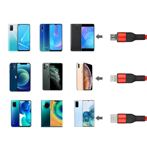 B5-3en1-éd | Câble USB 3 en 1 | Câble micro, USB TYPE-C. Éclairage | Câble nylon 1,2 m