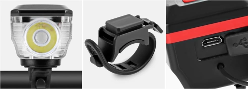 Lampă solară pentru bicicletă cu LED puternic de 350 lm, claxon de 120 dB și încărcare USB/solară | Lumini pentru bicicletă cu claxon | QX-LY-17