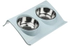 Hundenapf-Set oder Katzennapf-Set | Doppel-Futternäpfe aus Metall mit Halterung | Futternäpfe aus Edelstahl für Futter und Wasser | JDW-024-blue