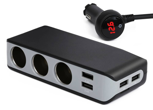 HC67B | Zigarettenanzünder Verteiler mit Voltmeter | 120W 12V/24V Zigarettenanzünder Adapter USB Auto Ladegerät, 3 DC Steckdose Splitter 4 USB Anschlüsse KFZ Verteiler für Smartphone, Tablet, GPS, Navi