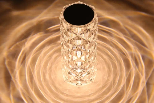 RPL-C03-W | Lámpara de mesa LED de cristal | patrón de rosa | 3 colores de luz, panel táctil, cable USB-C, batería de 2000mah