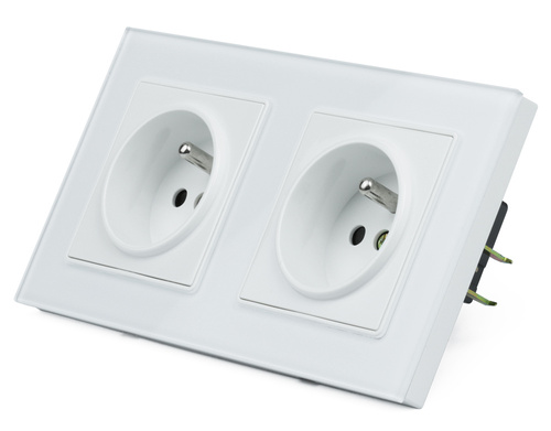 Doppelsteckdose mit Schutzkontakt mit Rahmen | gehärtetes Glas | 230 V | F60-SC80-2 | weiß