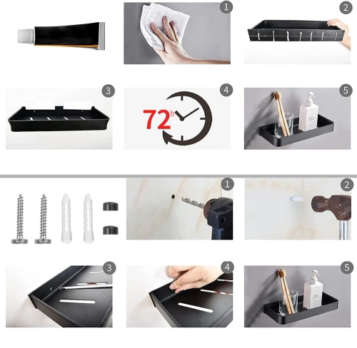 BSU-L30CM-B | Etagère de salle de bain au dessus du lavabo | boîte à outils de douche | Noir