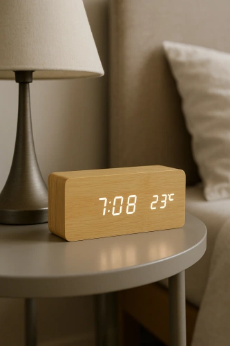 Orologio digitale in legno con display LED e termometro | Sveglia con 3 allarmi | SXM-016