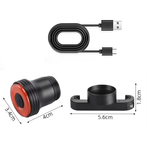 Luz trasera inteligente para bicicleta | Iluminación LED con sensor de freno | Luz trasera LED para bicicleta impermeable IP65 con función de frenado y carga USB | BK-L117