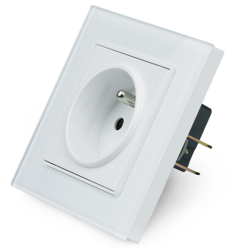 SC80-1 | Single socket with grounding | White | Glass | 230V