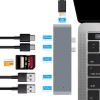 HUB | USB-C iki 2x USB-A + 2x USB-C + SD + TF + HDMI kortelės | adapteris, skirstytuvas tipas C 7in1
