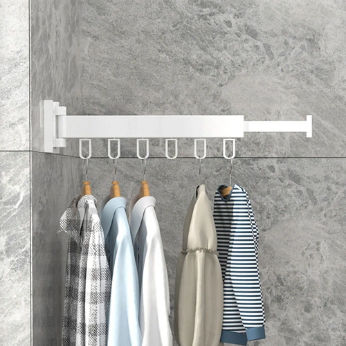 LYJ-D60-BRANCO | Cabide dobrável | Secador dobrável | Trilho de parede com ganchos