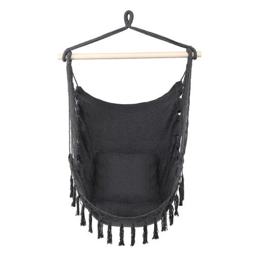ZY-V004 | Chaise suspendue, chaise brésilienne, hamac, balançoire | deux oreillers, bandeau en bois | jusqu'à 120 kg | graphite