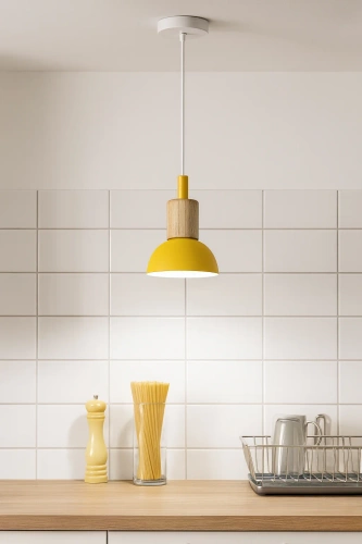 Hanglamp met glazen kap en hout | E27 fitting | geel | YG-XD002A-Y