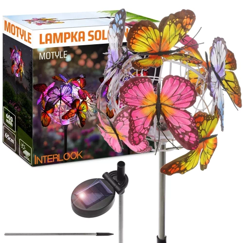 FLD-09-C | Flor solar | Lâmpada solar LED para jardim Borboletas | 65cm, 600mAh