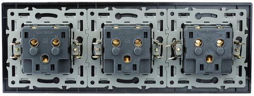 F60-SC80-3 | Presa tripla con messa a terra F60 con cornice | Vetro temperato nero | 230 V
