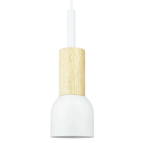 Lustră suspendată cu element din lemn | corp de iluminat minimalist în stil scandinav cu soclu E27 pentru living, dormitor | alb | YG-XD002C-W