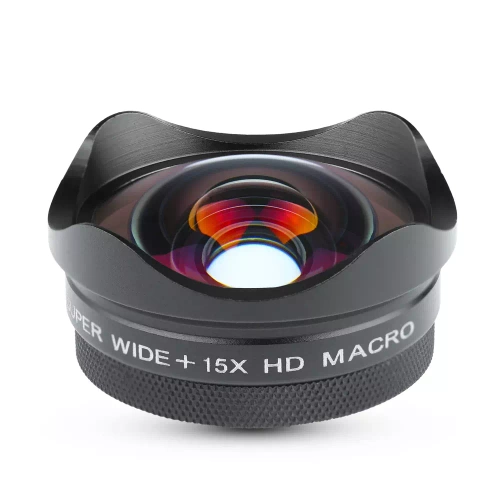 DT-020 | 4K HD objektyvas, objektyvas, telefono perdanga | 2in1 makro 15x + platus kampas | Klipas, dėklas, audinys