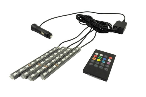 RGB LED-belysning til bilens interiør (kabine) med fjernbetjening til cigarettænderudtaget