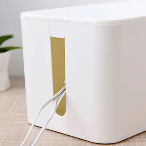JB2318-Branco | Organizador de cabos tipo BOX com suporte para telefone | Recipiente para tiras e cabos