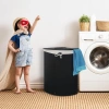 AYL-60L-NOIR | Panier à linge noir | Conteneur de jouets en bambou | Panier à linge en bois | Panier à linge à un compartiment pour la salle de bain | Panier d&#39;angle