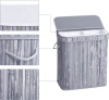 RYL-100L-CINZA | Cesto de roupa suja cinza | Recipiente de brinquedo de bambu | Cesto de roupa em madeira | Cesto de roupa suja com dois compartimentos para banheiro