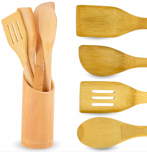 BRS-5in1-BAMBOO | Bamboo kitchen utensils with a stand