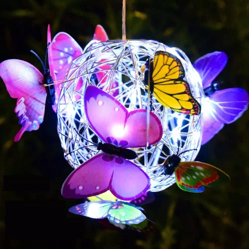 FLD-06-C | Lampa solara de gradina LED Fluturi Sfera suspendata | 52 cm, 600 mAh