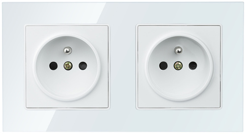 F60-SC80-2 | Double socket with ground F60 with frame | White tempered glass | 230V