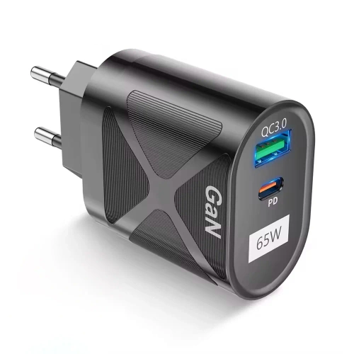 BK-389-GAN | 65W hurtig vægoplader med USB og PD 3.0 (USB-C) porte