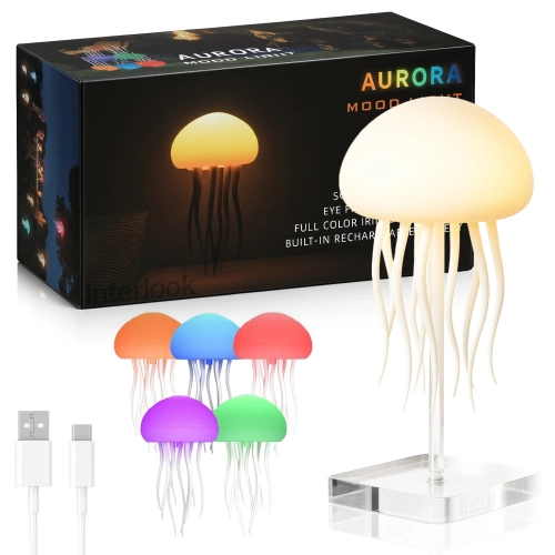 Nachtlampje medusa RGB met bewegende tentakels en geluidssensor | USB-C 1.000 mAh | JF-125-TSP