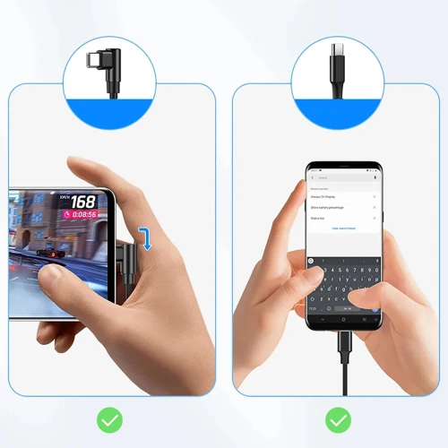 PD-F60W-1M-B | GSM kabel | Úhlový kabel USB-C | Kabel s 90stupňovou zástrčkou. | Rychlé nabíjení POWER DELIVERY | Kabel pro přenos dat