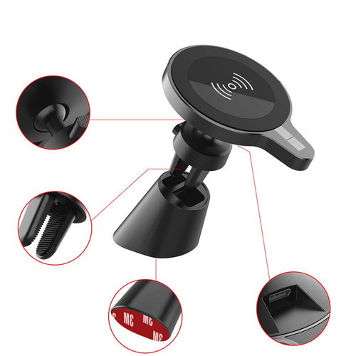 WH-10C | Magnetic car holder with inductive charger | Qi, MagSafe, 15W | to the ventilation grille or on the dashboard