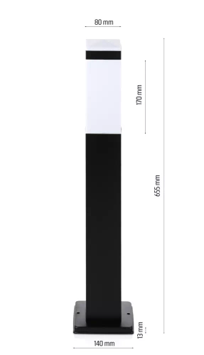 LLF-65CM | Lámpara de jardín de pie, poste cuadrado para bombilla E27 | Fuente de alimentación 230V, acero inoxidable | Negro mate, 65cm