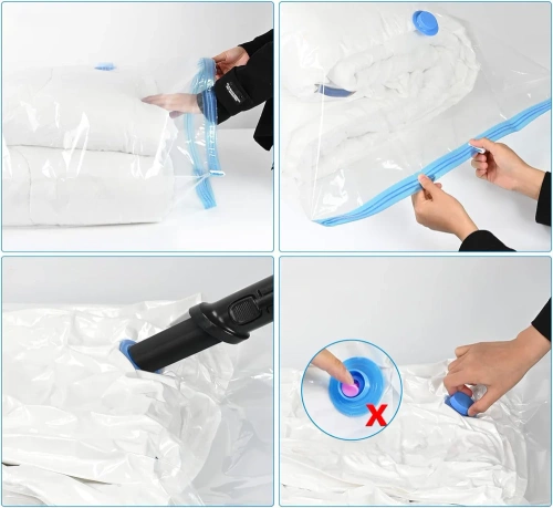 VCB-10in1-BIANCO | Sacco sottovuoto per riporre vestiti, biancheria da letto | Kit stoccaggio con pompa