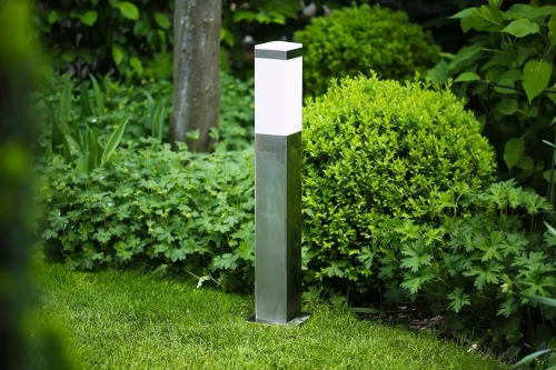 LLF-65CM | Stojanová záhradná lampa, štvorcový stĺpik pre žiarovku E27 | Napájanie 230V, nerez | nerezová oceľ, 65 cm